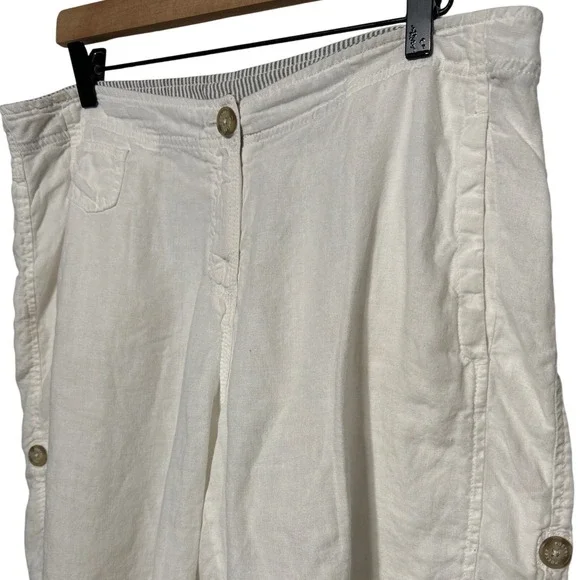 POETRY 100% Linen Lightweight Roll Tab Shorts White Women's Size 12 (36" Waist) - Picture 4 of 9